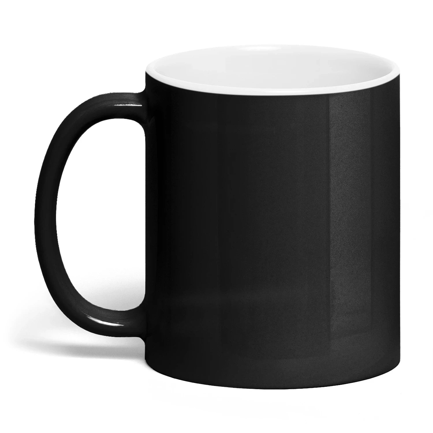 Viewed with the handle on the left, cold mug with design revealed.